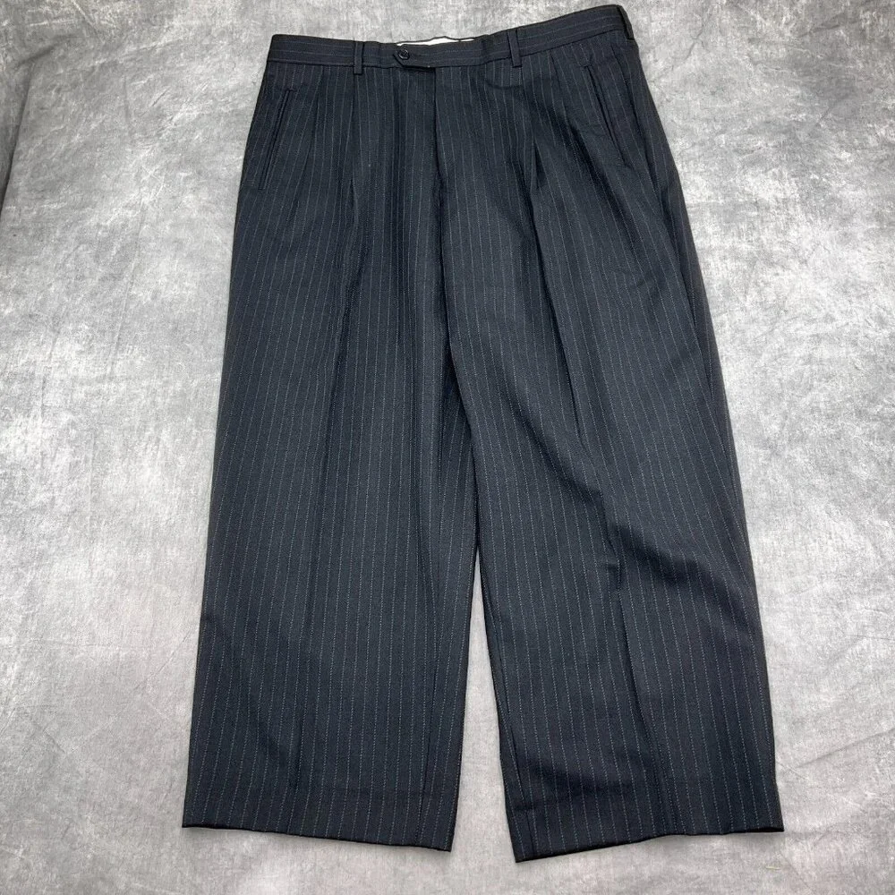 Luciano Carreli Uomo Difference Suit Men 44R 38W Gray Stripe Super 140s Wool VTG